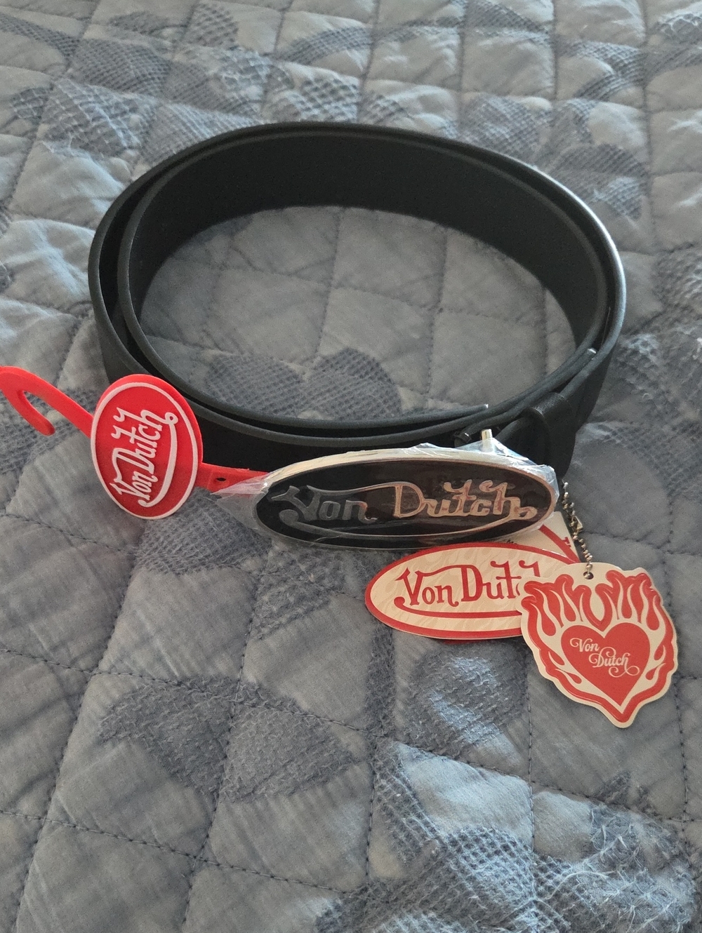 Von Dutch Black Leather Belt with Branded Oval Buckle